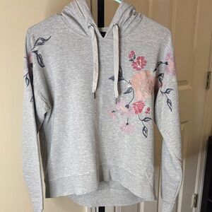 Jessica Simpson Gray Hoodie with Pink Floral Embroidery